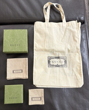 GUCCI Empty Green Brocade Gift Box Jewelry Pouch Tote Bag 4x4 3x3